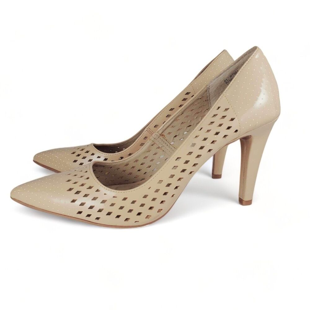 Rialto Pointed Toe Perforated 4 Inch Heels Pumps Beige Size 10 Laser Cut Lattice - Picture 3 of 10